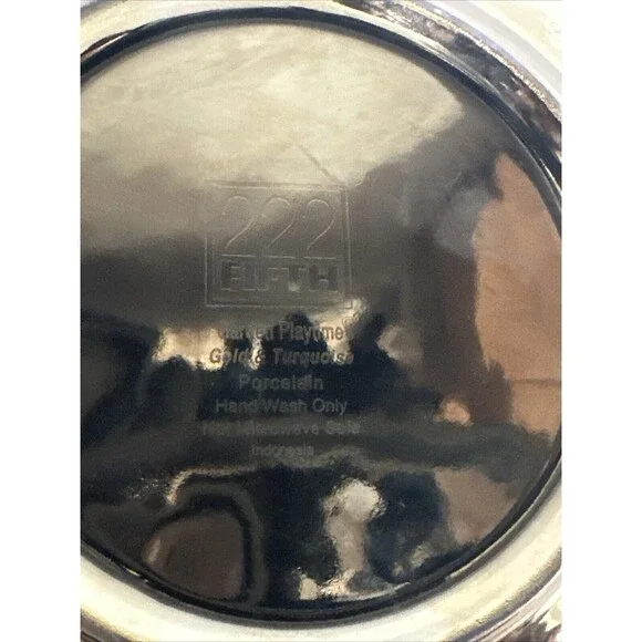 222 FIFTH GARDEN PLAYTIME BUNNY GOLD & TURQUOISE 8.5" Salad Plate - Picture 9 of 9